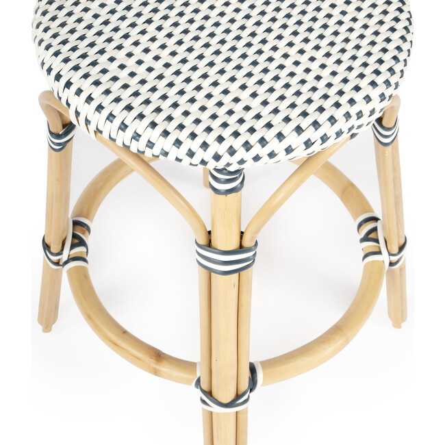 Tobias Rattan Round 24" Counter Stool, White and Navy Dot - Accent Seating - 2