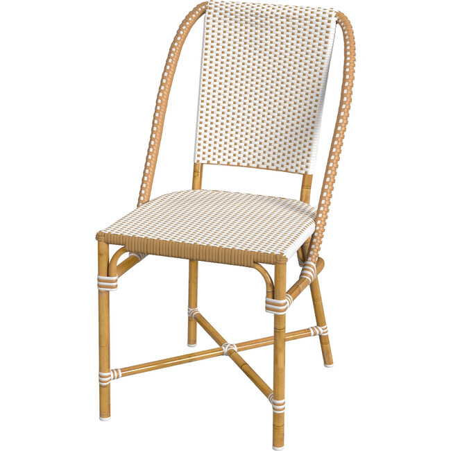 Tobias Outdoor Rattan Bistro Dining Chair, Beige and White