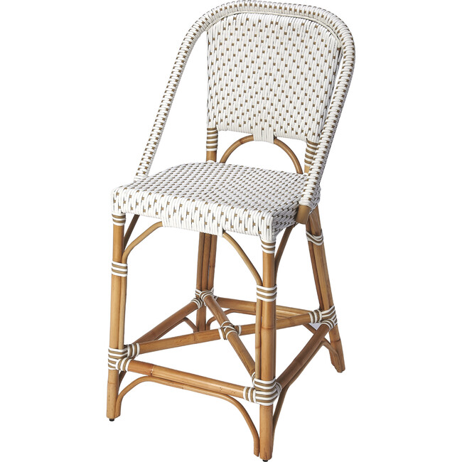 Solstice Rattan 25" Counter Stool, White and Tan Dot