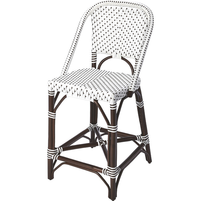 Solstice Rattan 25" Counter Stool, White and Brown Dot