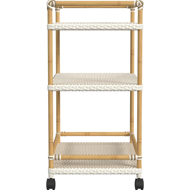 Tobias Outdoor Rattan and Metal 3- Tier Bar Cart, Beige and White - Outdoor Home - 4