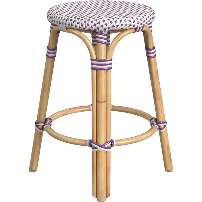 Tobias Rattan Round 24" Counter Stool, White and Purple Dot - Accent Seating - 5