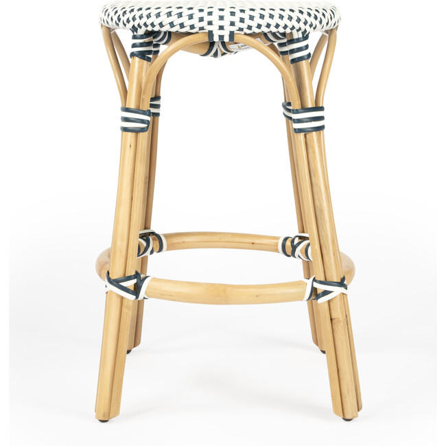 Tobias Rattan Round 24" Counter Stool, White and Navy Dot - Accent Seating - 3