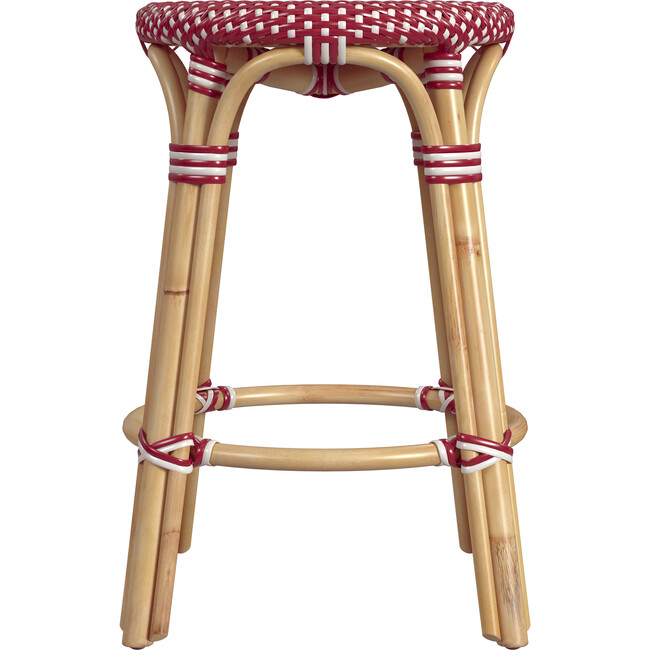 Tobias Rattan Round 24" Counter Stool, Red and White Dot - Accent Seating - 4