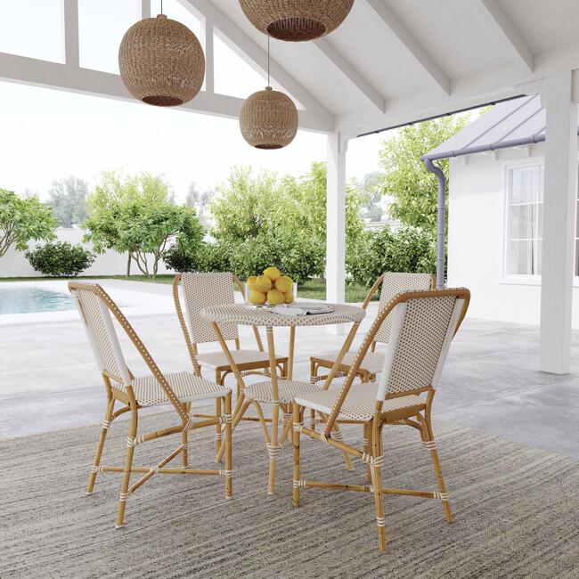 Tobias Outdoor Rattan Bistro Dining Chair, Beige and White - Outdoor Home - 2