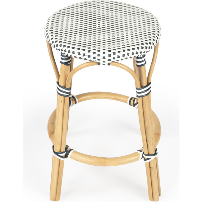 Tobias Rattan Round 24" Counter Stool, White and Navy Dot - Accent Seating - 4