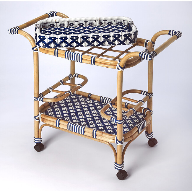 Selena Rattan Bar Cart, Blue - Accent Tables - 4