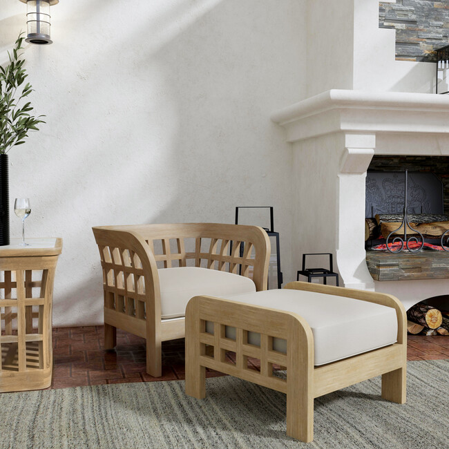 Monhegan Teak Outdoor Upholstered Lounge Chair, Light Brown - Outdoor Home - 2