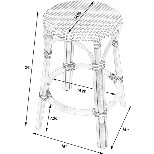 Tobias Rattan Round 24" Counter Stool, White and Navy Dot - Accent Seating - 6