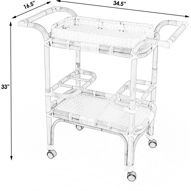 Selena Rattan Bar Cart, Black and White - Accent Tables - 7