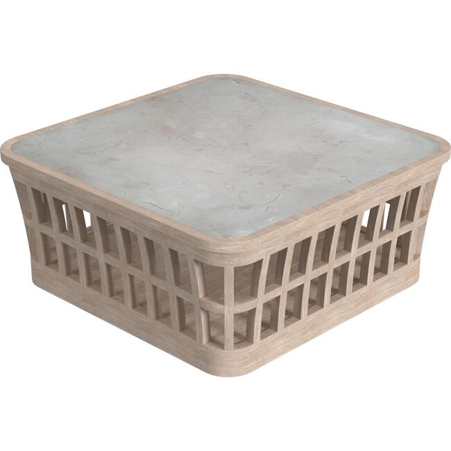 Monhegan Outdoor Teak and Marble Coffee Table, Light Brown - Outdoor Home - 3