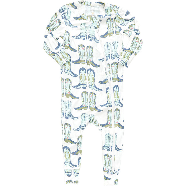 Bamboo Cowboy Boots Romper, Blue And Green - Rompers - 1