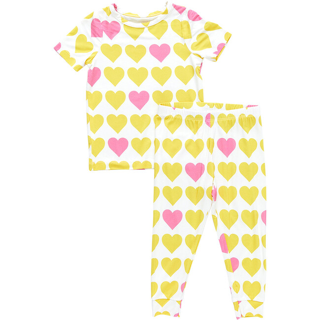 Bamboo Lemon Hearts Pajama Set, Yellow And Pink