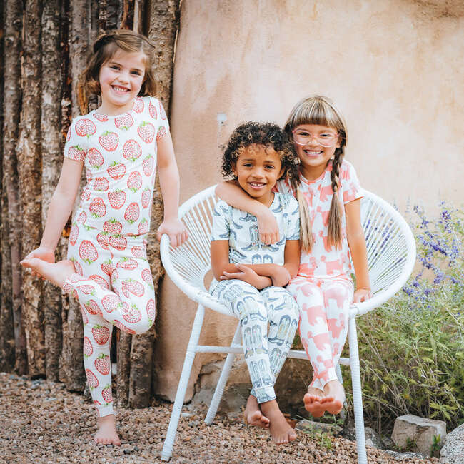 Bamboo Strawberries Pajama Set, White And Red - Pajamas - 2