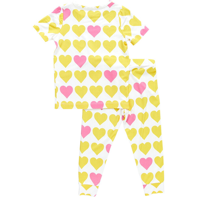 Bamboo Lemon Hearts Pajama Set, Yellow And Pink - Pajamas - 4