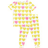 Bamboo Lemon Hearts Pajama Set, Yellow And Pink - Pajamas - 4