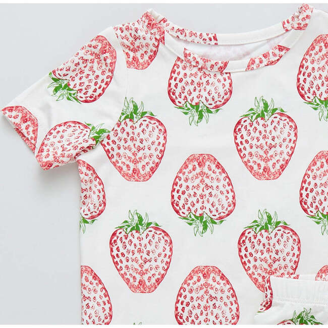 Bamboo Strawberries Pajama Set, White And Red - Pajamas - 3