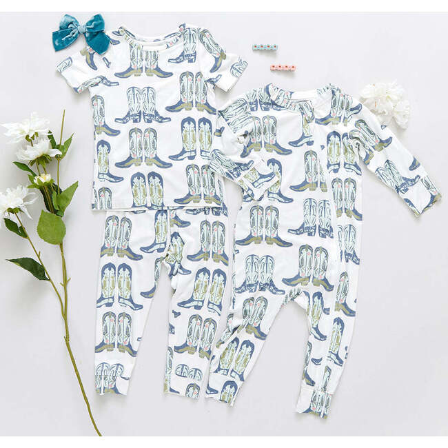 Bamboo Cowboy Boots Romper, Blue And Green - Rompers - 5