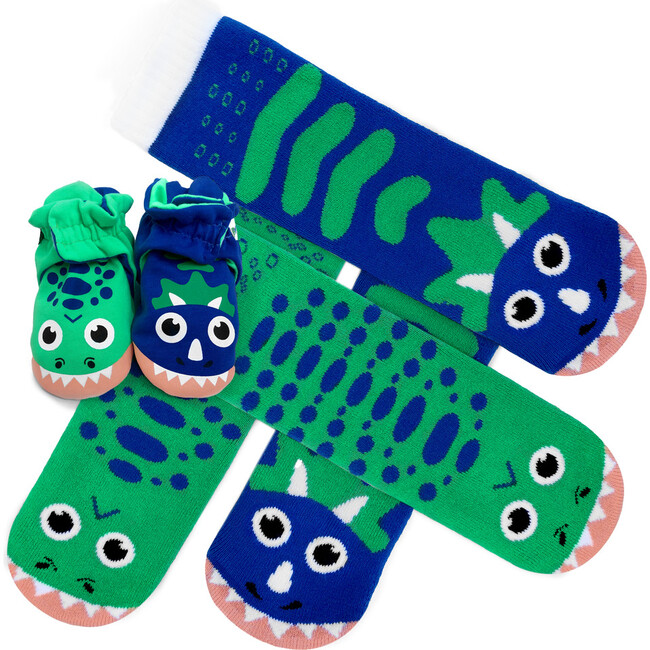 Welcome Tiny Human! New Parents + Baby Dinosaur Socks and Booties Gift Bundle by Pals (3 Pairs)