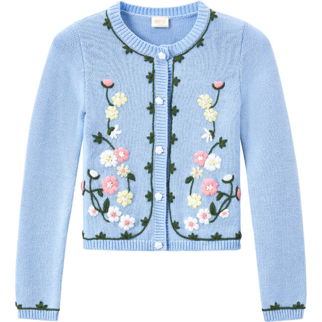 Cosette Long Sleeve Floral Embroidered Cardigan, Powder Blue