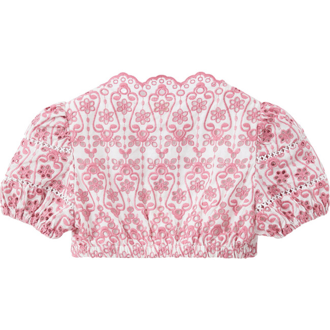 Margaux V-Neck Embroidered Crop Top, Pink - Blouses - 2