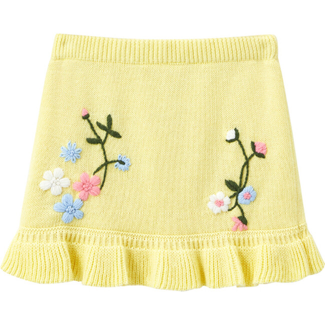 Cosette Floral Embroidered Mini Skirt With Ruffled Hem, Lemon