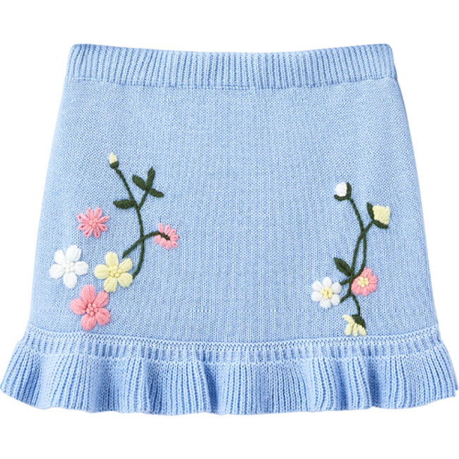 Cosette Floral Embroidered Mini Skirt With Ruffled Hem, Powdered Blue