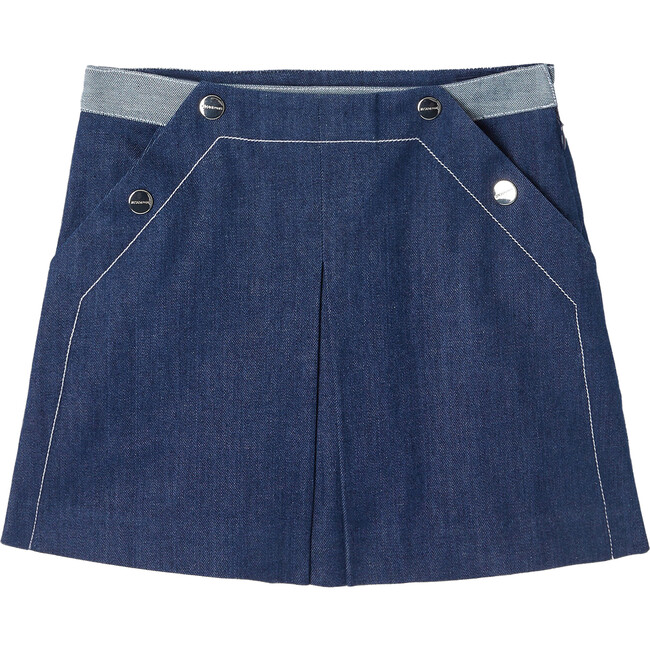 Raw Denim Front Pleated Skort, Dark Grey - Skirts - 1