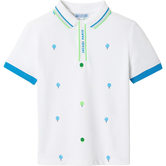 Polo Shirt With Racket Pattern, White - Polo Shirts - 1