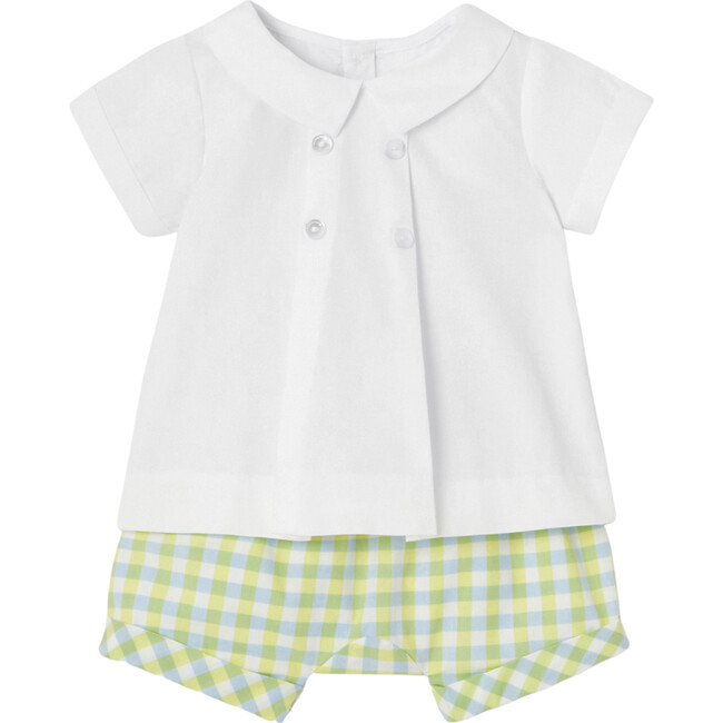 Poplin Gingham Panty And Flat-Fold Top Set, White And Multicolors - Mixed Apparel Set - 1