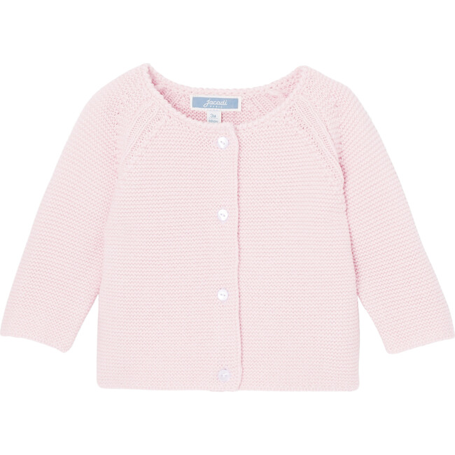 Cashmere Garter Stitch Cardigan, Pale Pink - Cardigans - 1