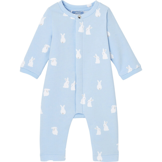 Embossed Fleece Snap Button Pajamas, Blue And White - Pajamas - 1