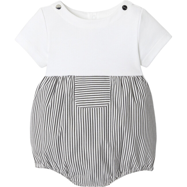 Bi-Material Onesie, White And Grey