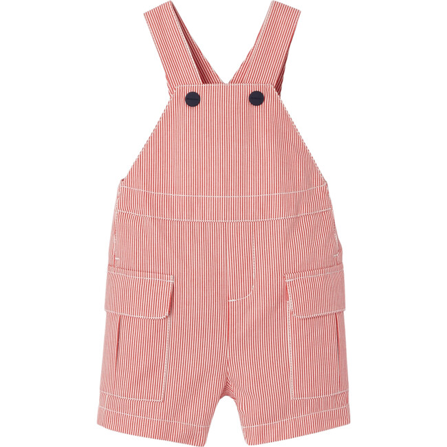 2-Tone Stripes Short Overalls, White And Red - Shorts - 1