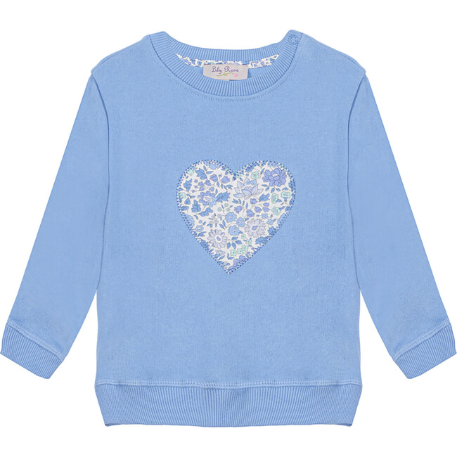 Little Liberty Print Danjo Heart Sweatshirt, Blue and Floral - Sweatshirts - 1