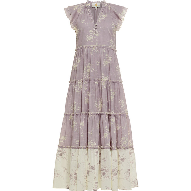 Women's Aimee Ruffled Collar Flutter Sleeve Maxi Dress, Lilac & Ivory Floral