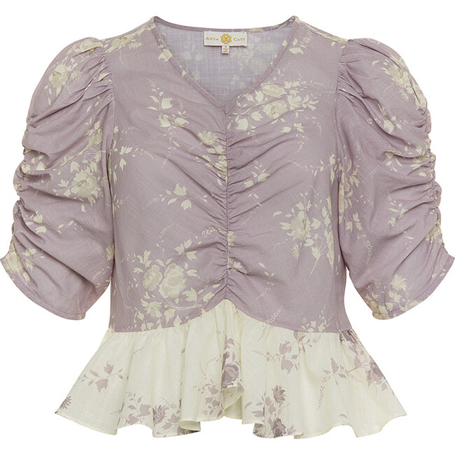Women's Charley Cinched Puff Sleeve Blouse, Lilac & Ivory Floral