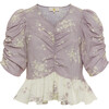 Women's Charley Cinched Puff Sleeve Blouse, Lilac & Ivory Floral - Blouses - 1 - thumbnail
