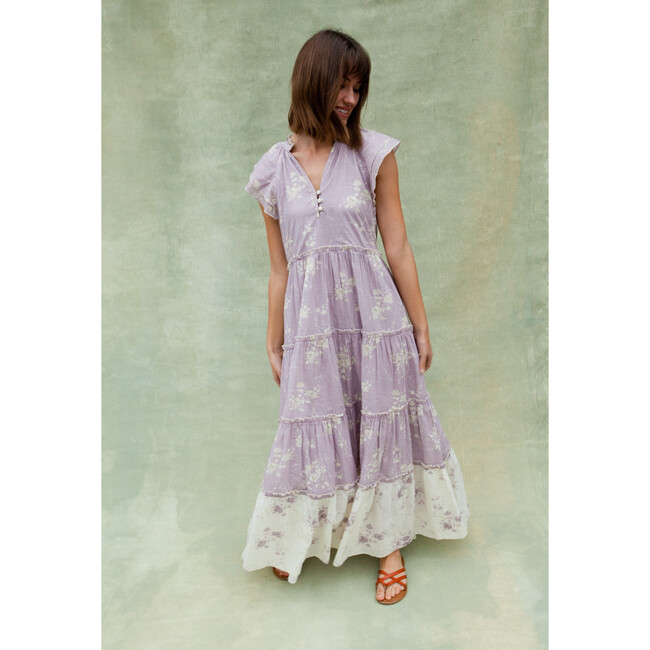 Women's Aimee Ruffled Collar Flutter Sleeve Maxi Dress, Lilac & Ivory Floral