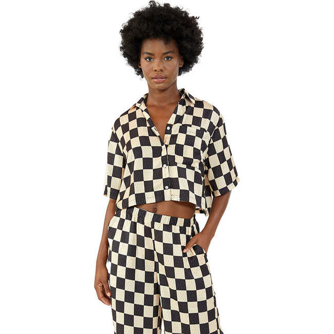 Women's Silky Checker Crop Top+ Wide Leg Pant - Pajamas - 1
