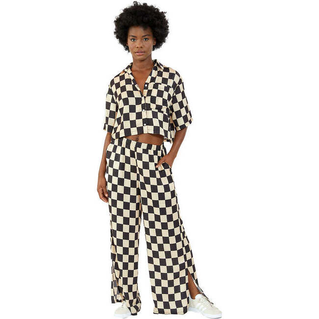 Women's Silky Checker Crop Top+ Wide Leg Pant - Pajamas - 2