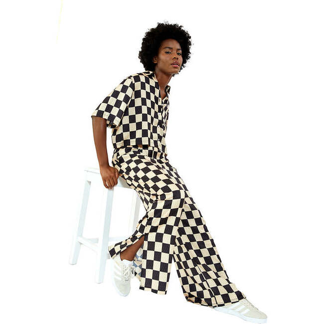 Women's Silky Checker Crop Top+ Wide Leg Pant - Pajamas - 3