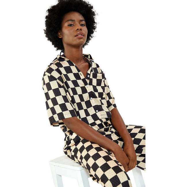 Women's Silky Checker Crop Top+ Wide Leg Pant - Pajamas - 4