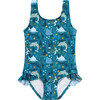 Ocean Friends Ruffle Leg One-Piece Swimsuit, Blue - One Pieces - 1 - thumbnail