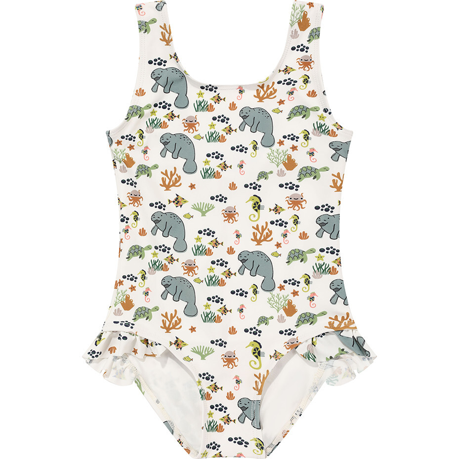 Manatee Ruffle Leg One-Piece Swimsuit, Cream - One Pieces - 1