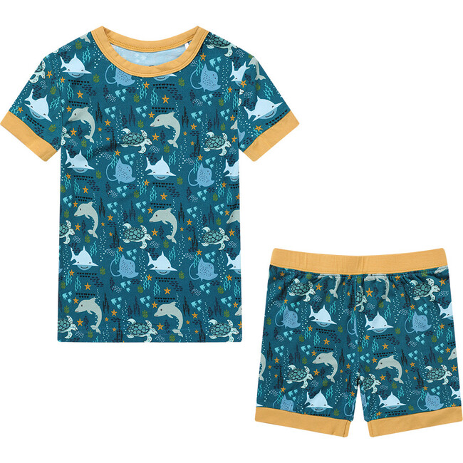 Ocean Friends Bamboo Short Sleeve Short Pajama, Blue - Pajamas - 1