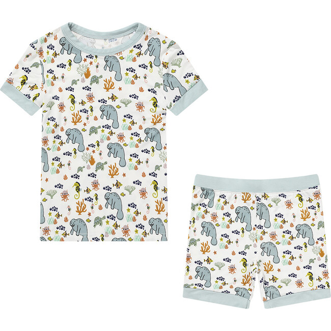 Manatee Bamboo Short Sleeve Pajama Shorts Set, Cream - Pajamas - 1