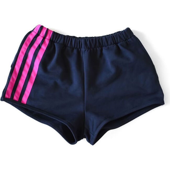 Shorts With Neon Stripes, Navy And Magenta