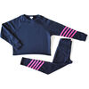 Women's Cropped Crew Neck With Neon Stripes, Navy And Magenta - Loungewear - 1 - thumbnail