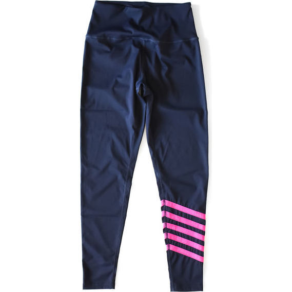 Women's Leggings With Neon Stripes, Navy And Magenta - Loungewear - 1